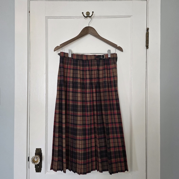 Vintage Scottish Clanwear Pure New Wool Pleated Tartan Skirt – Size 14 – Brown - Picture 4 of 6